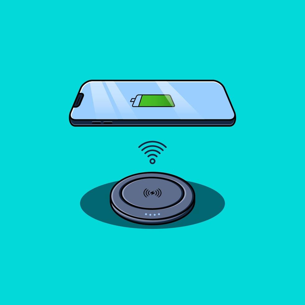 Smartphone using wireless charging power bank illustration vector