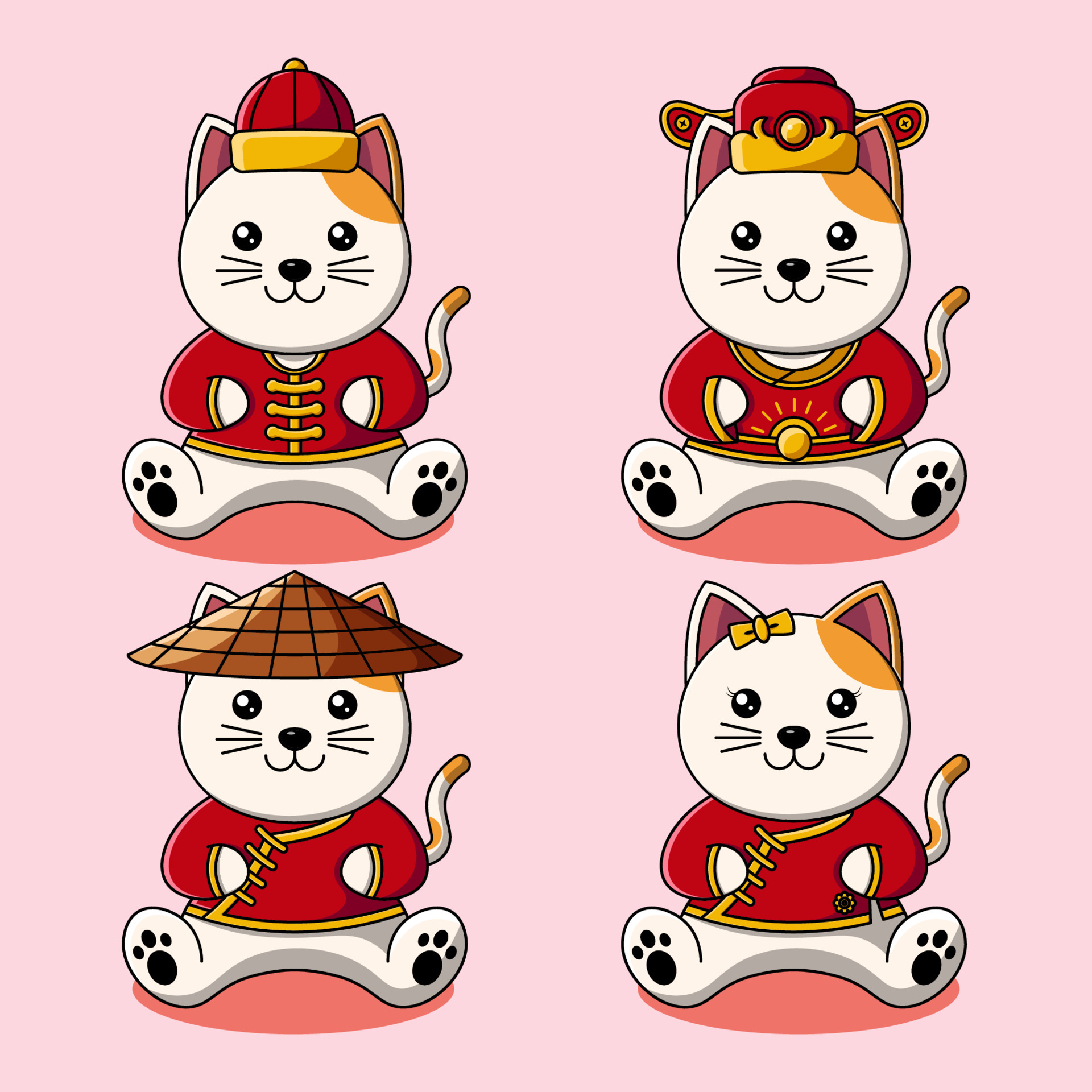 Cute cat in Chinese traditional costume collection illustration 5171131