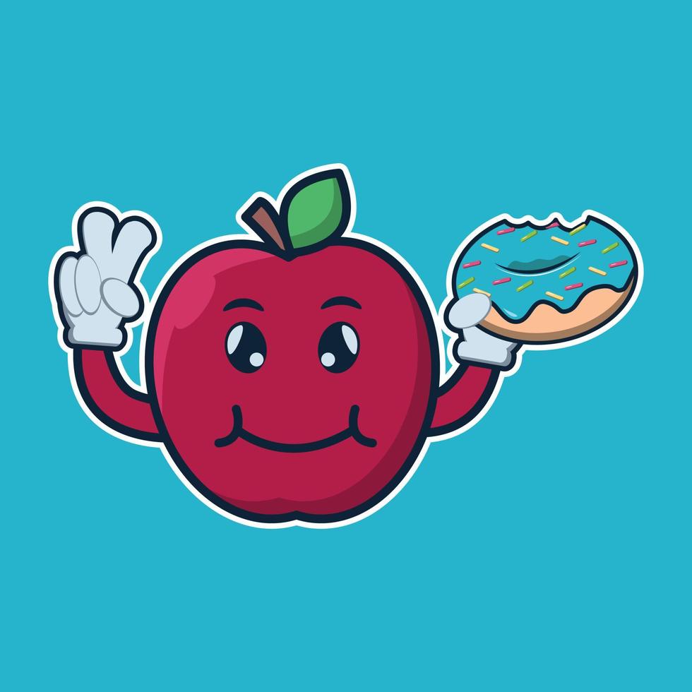 ilustración vectorial de carácter lindo manzana fruta vector