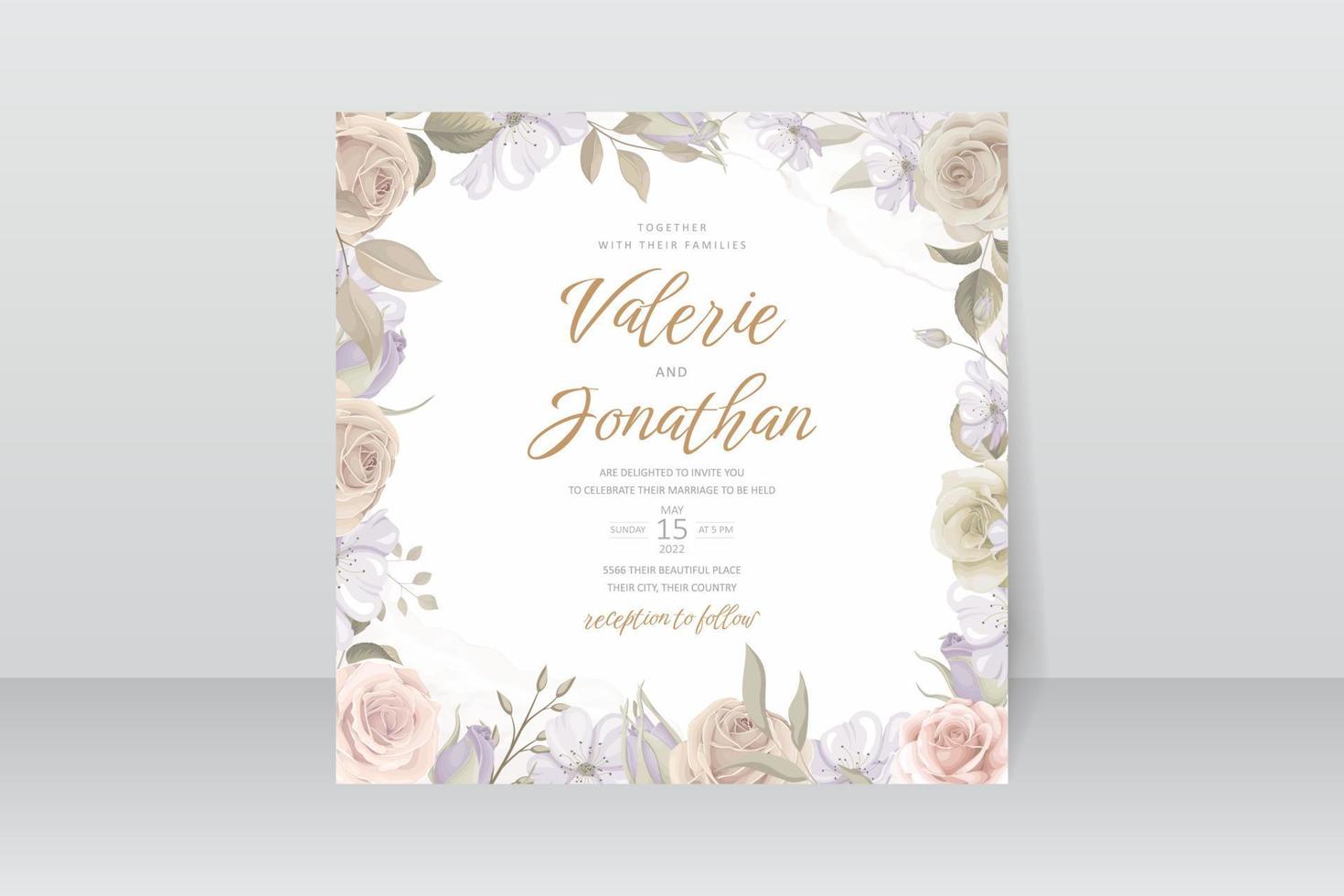 Wedding invitation template with rose flower design vector