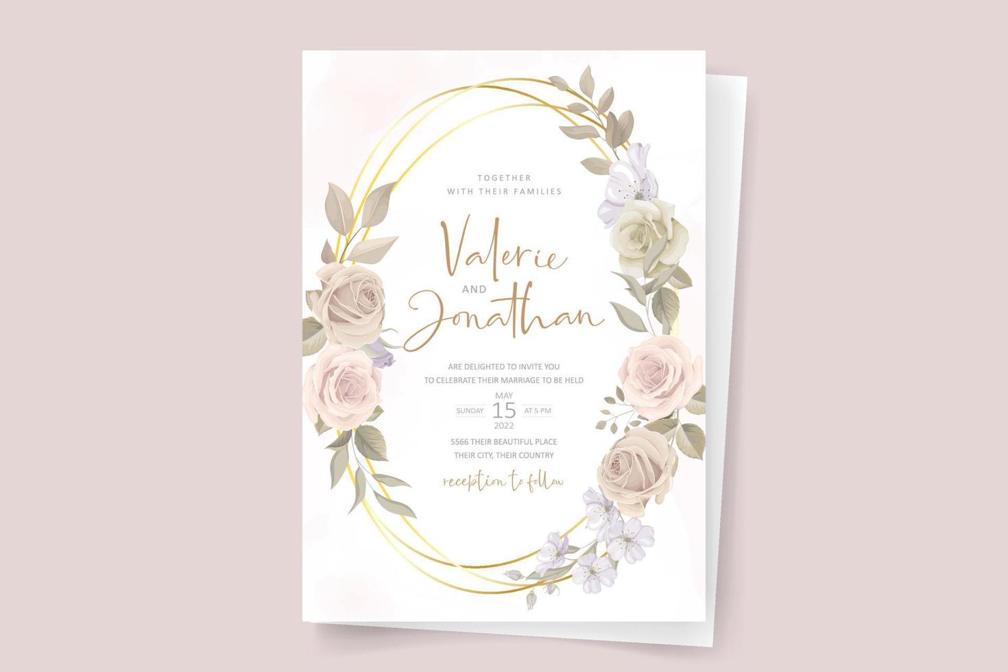 Wedding invitation template with rose flower design vector