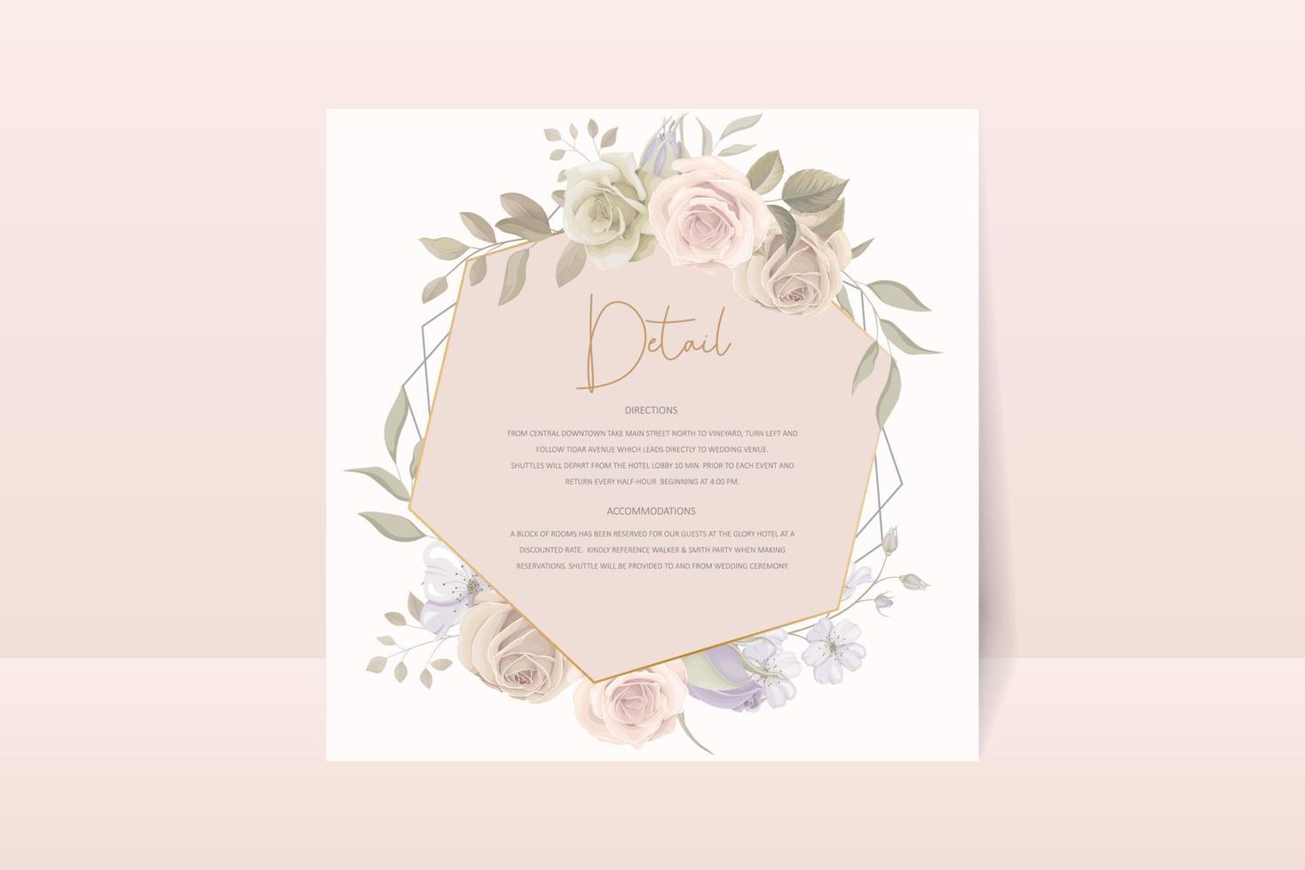 Wedding invitation template with rose flower design vector