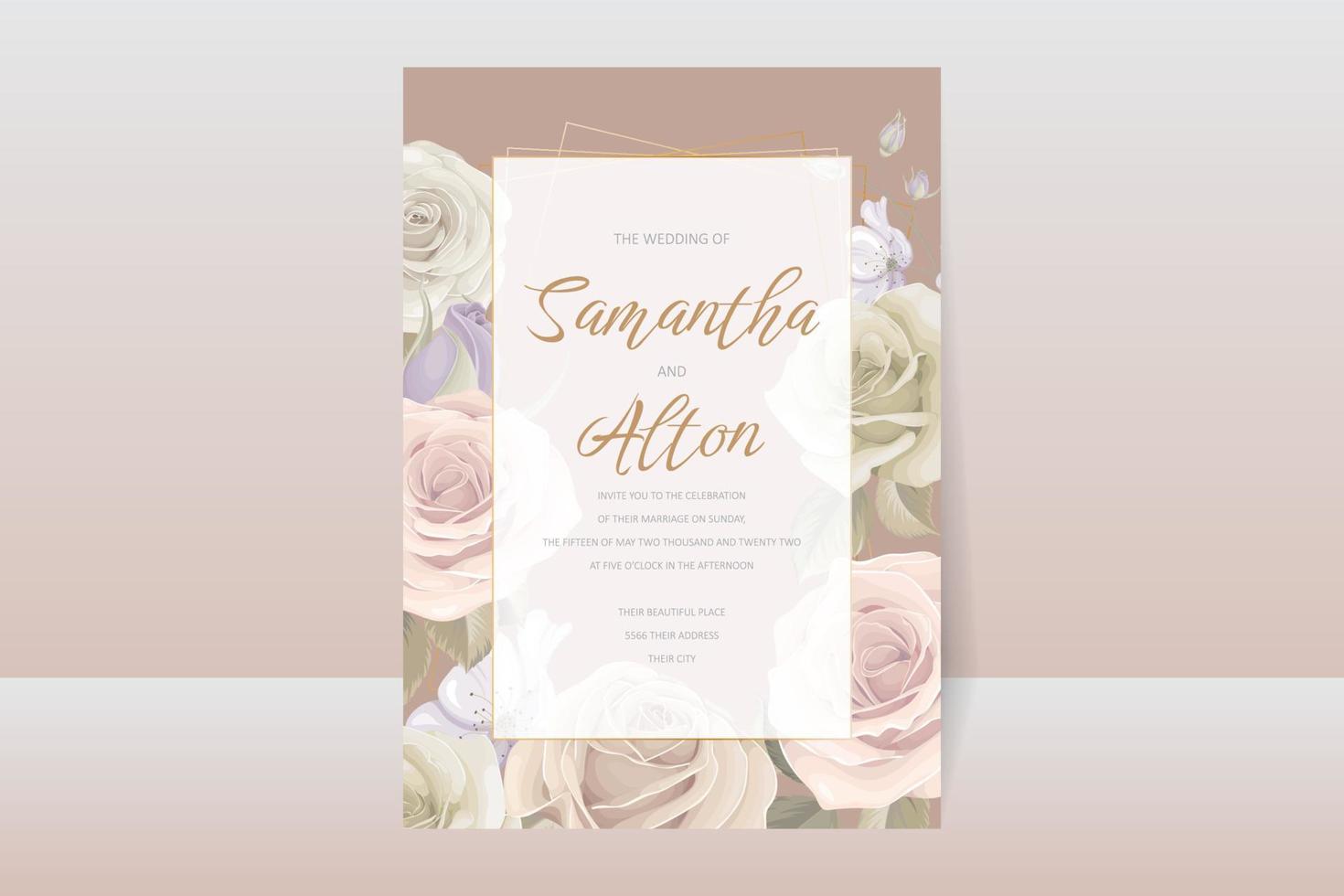 Wedding invitation template with rose flower design vector