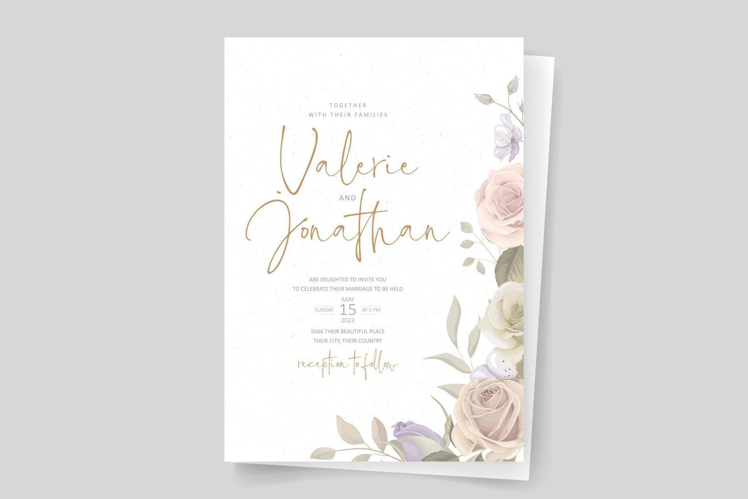 Wedding invitation template with rose flower design vector