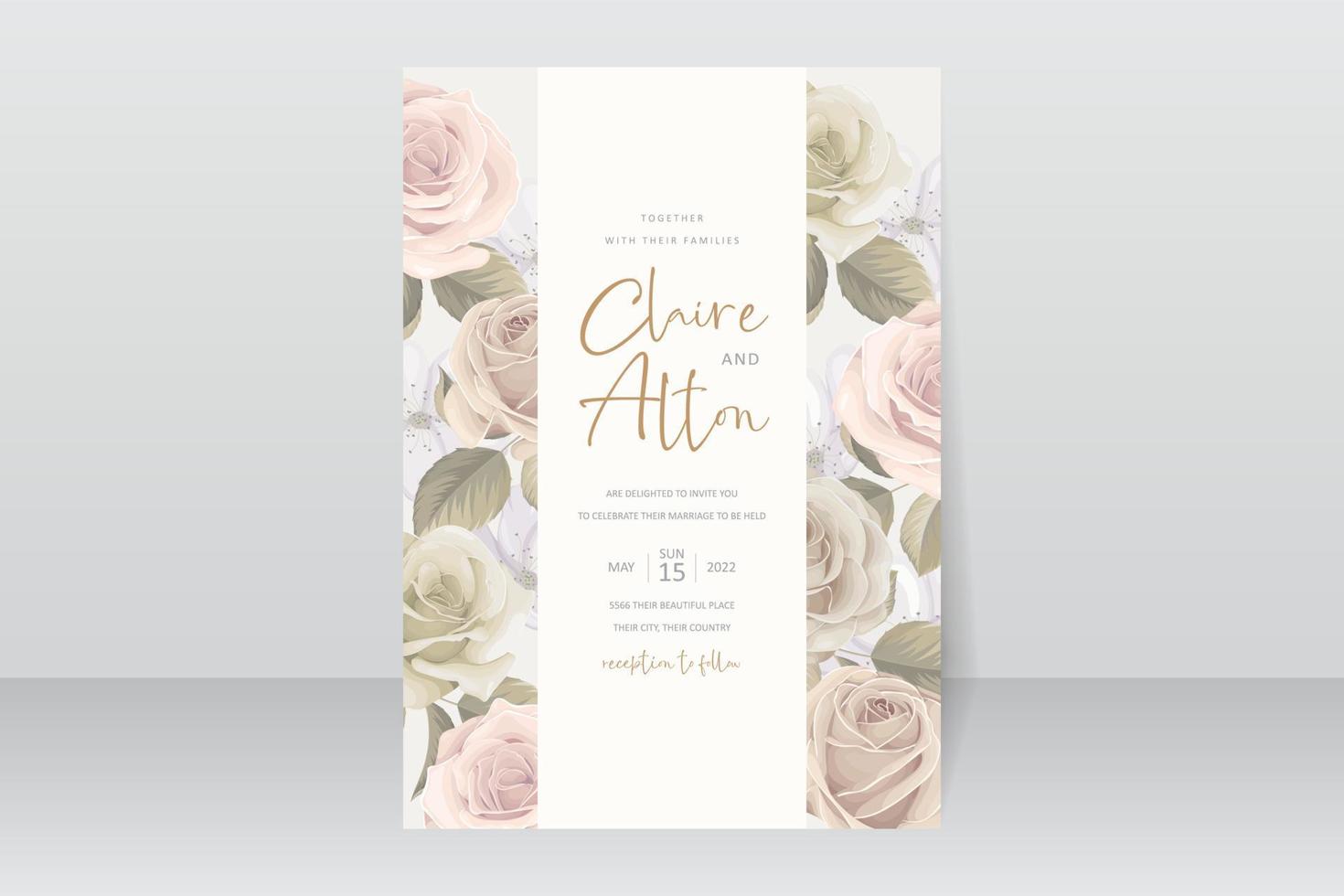 Wedding invitation template with rose flower design vector