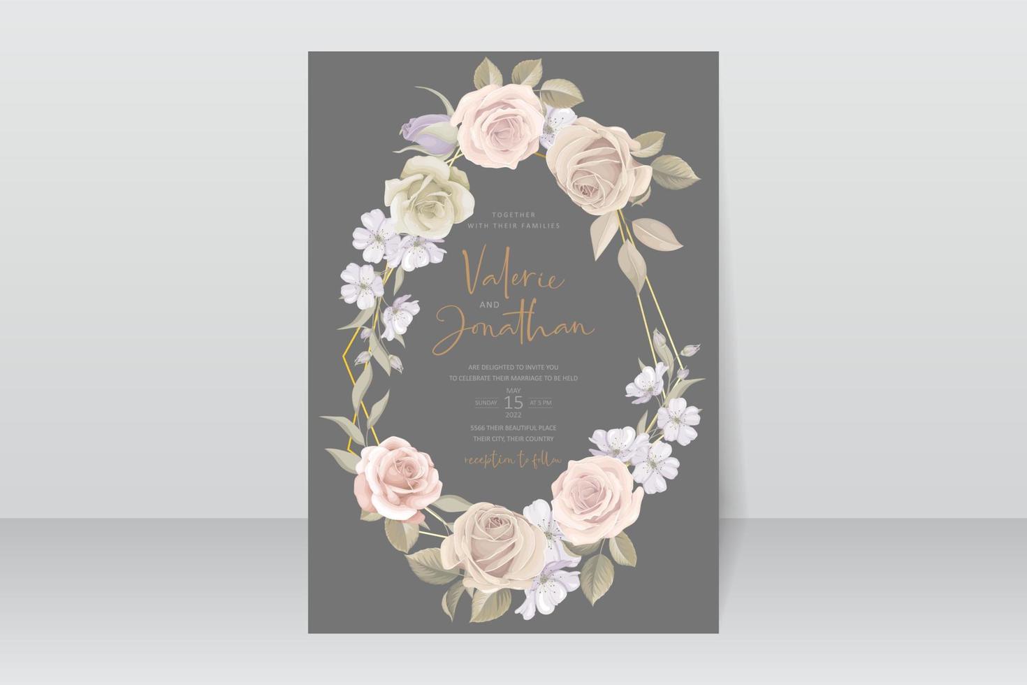 plantilla de invitación de boda con diseño de flor rosa vector