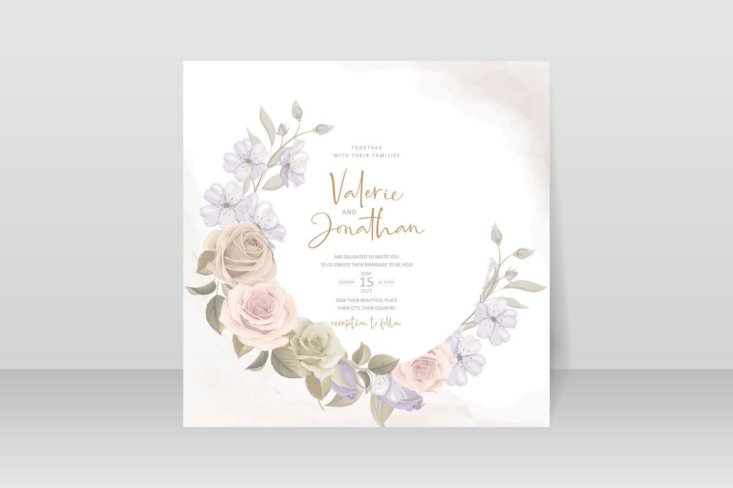 Wedding invitation template with rose flower design vector