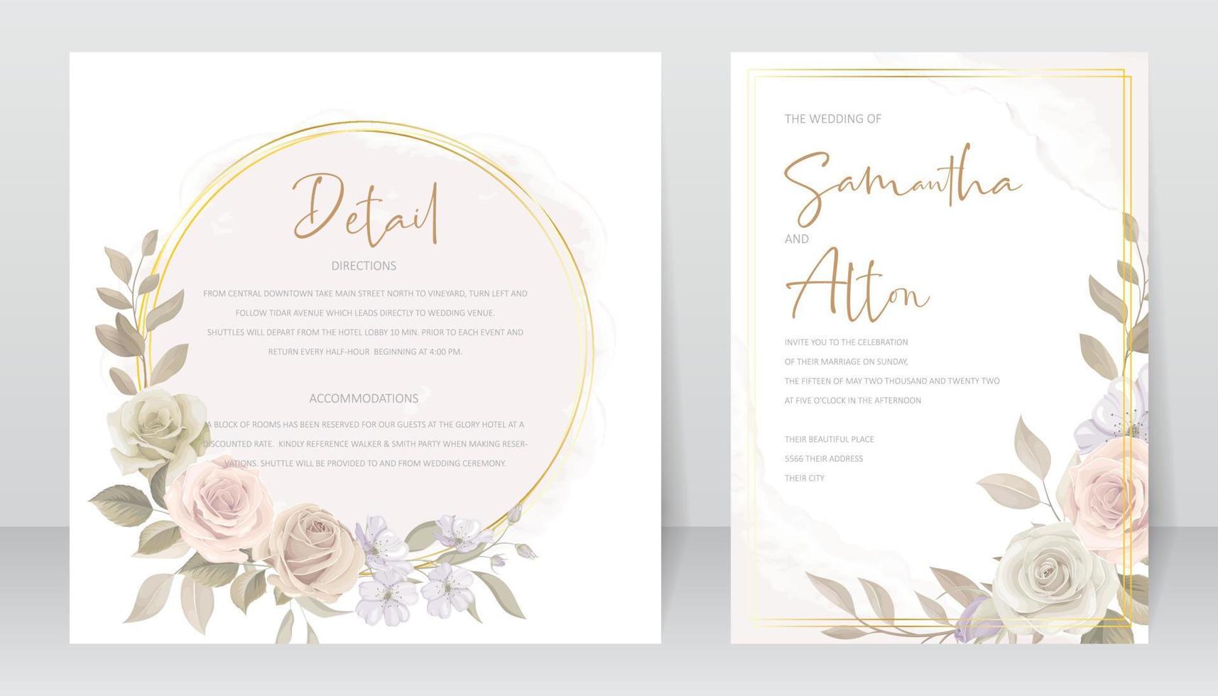 Wedding invitation template with rose flower design vector