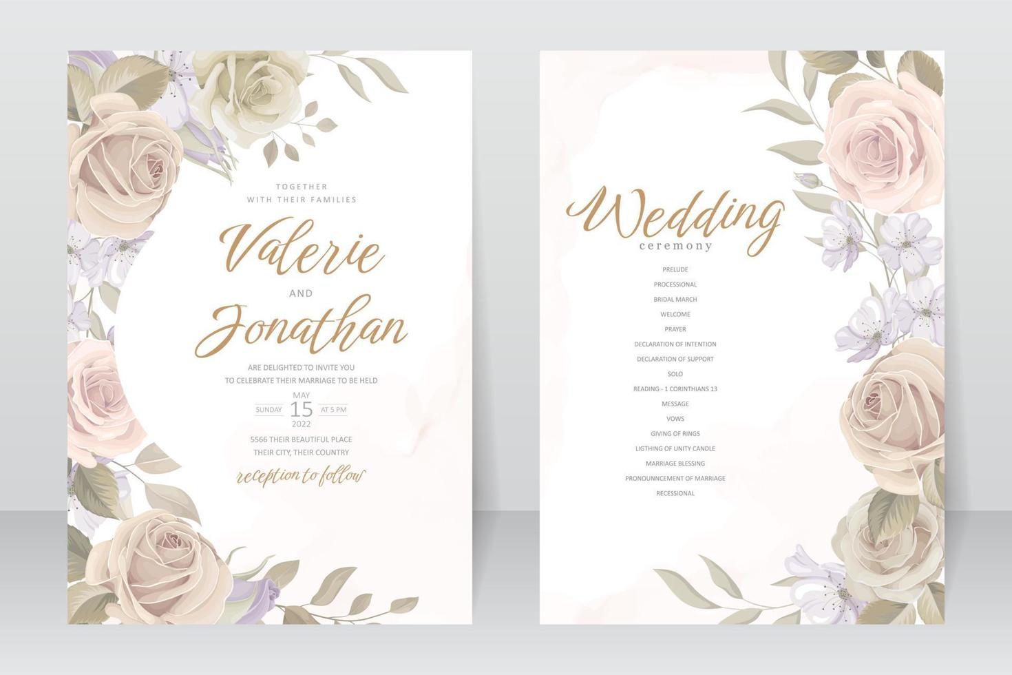 Wedding invitation template with rose flower design vector