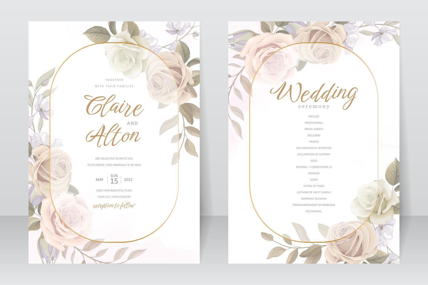 Wedding invitation template with rose flower design vector