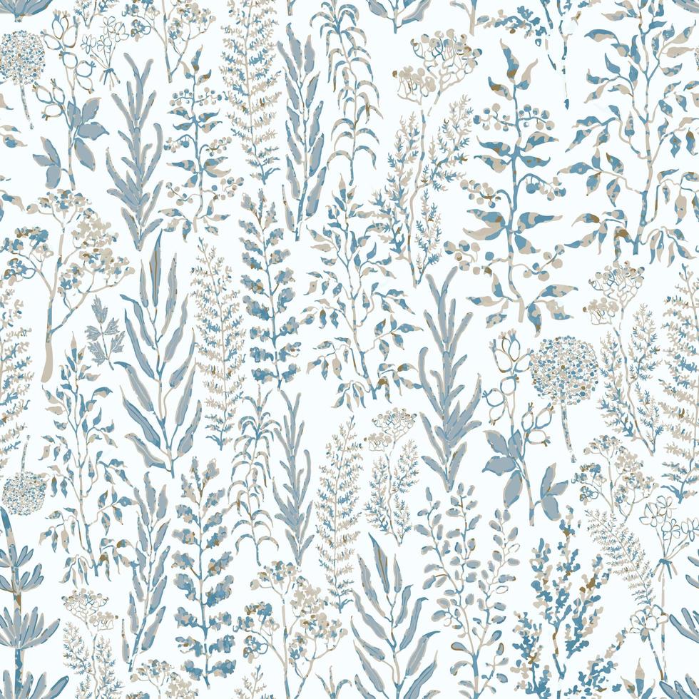 Seamless pattern with herbs, plants and flowers vector