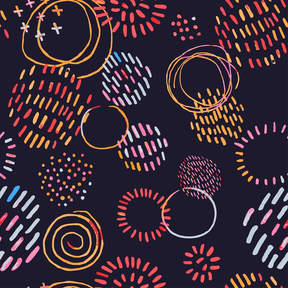 Seamless pattern with colorful hand drawn abstract round elements, doodles vector