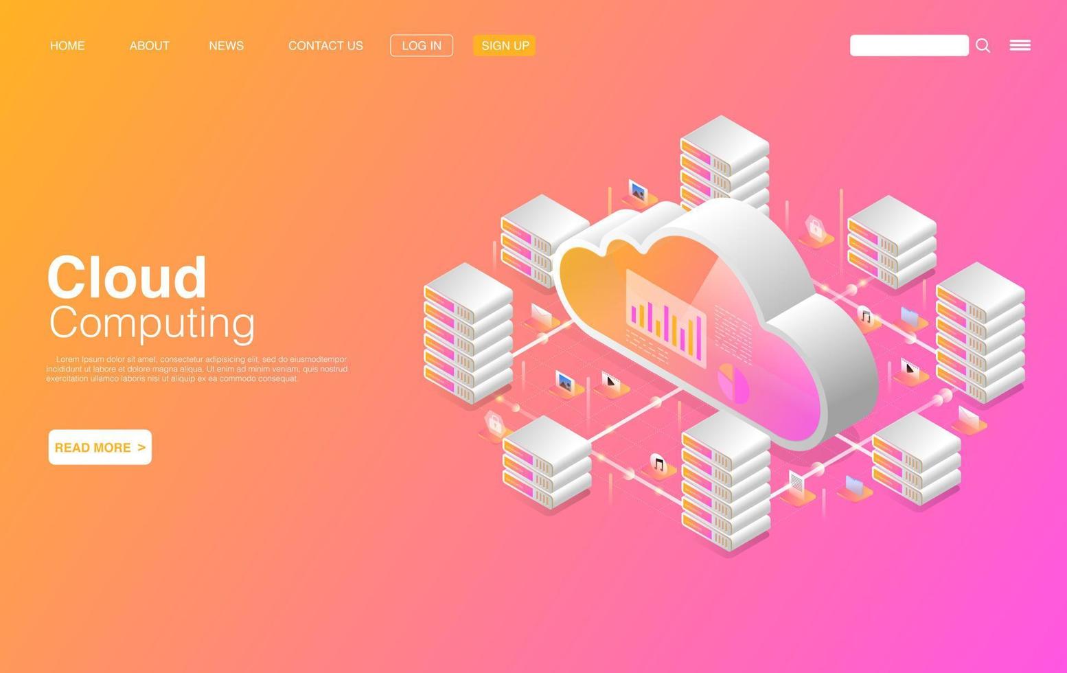 Cloud Computing Services and Technology. Data Storage. Landing Page Template. Vector EPS 10