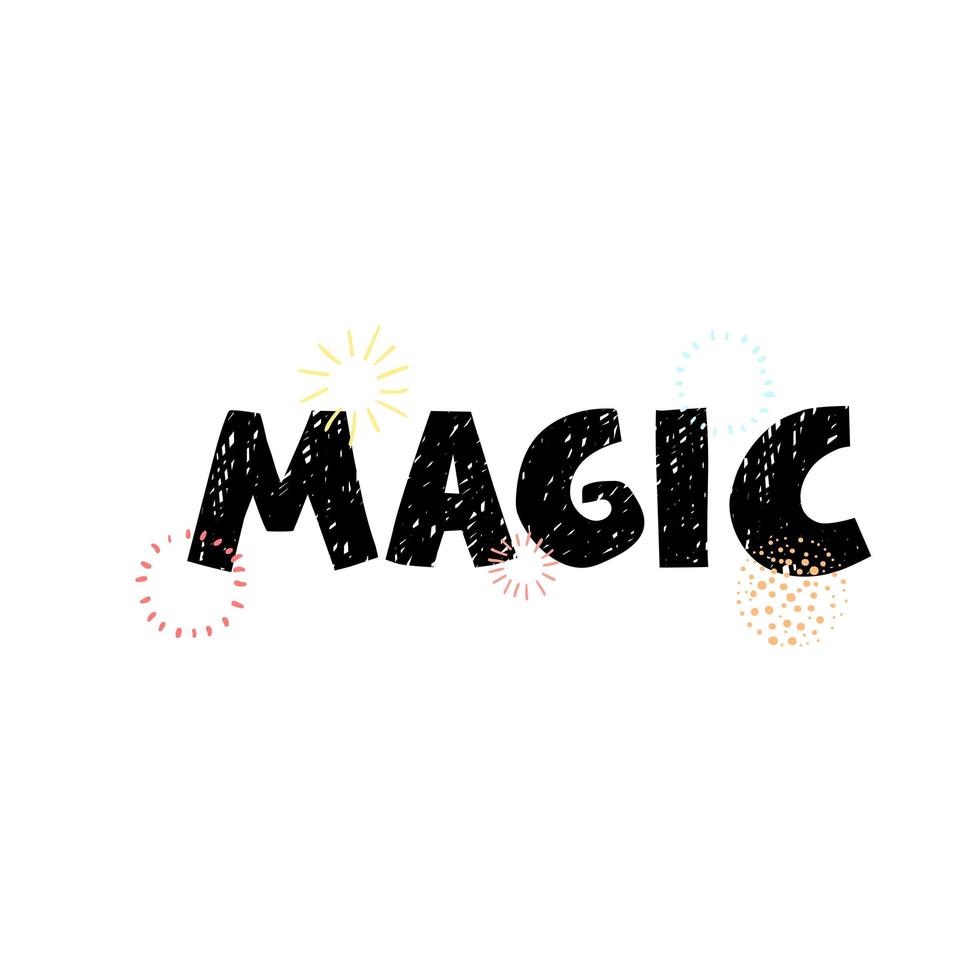 magia - divertida tarjeta de rejilla dibujada a mano con letras vector