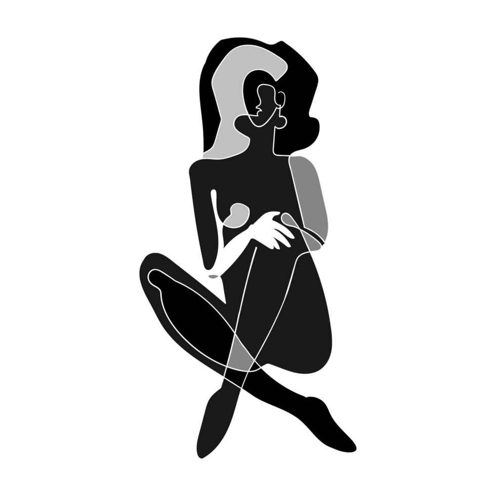 Black and white illustration of woman body nude silhouette vector