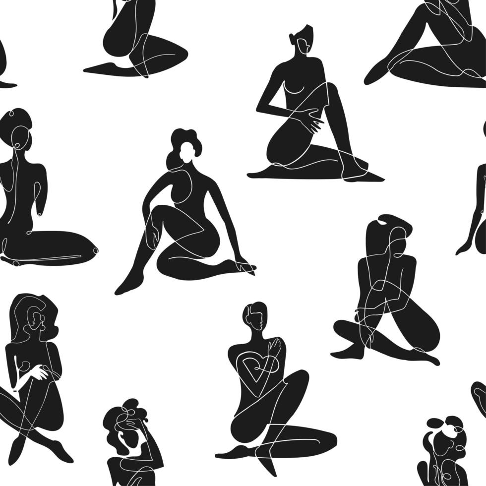 fondo transparente con ilustración en blanco y negro del cuerpo de la mujer silueta vector