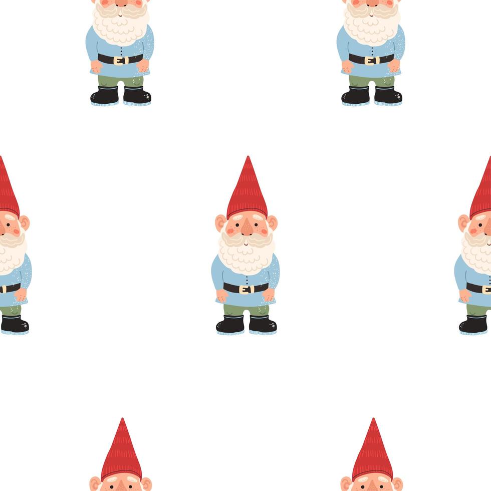 Seamless background with colorful illustrations of garden gnome. vector