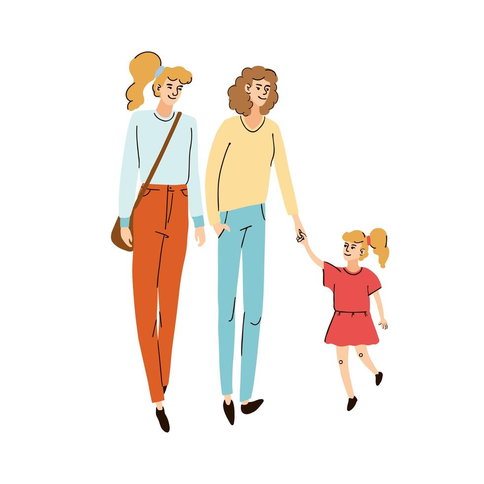 Young friends moms walking together with their children vector