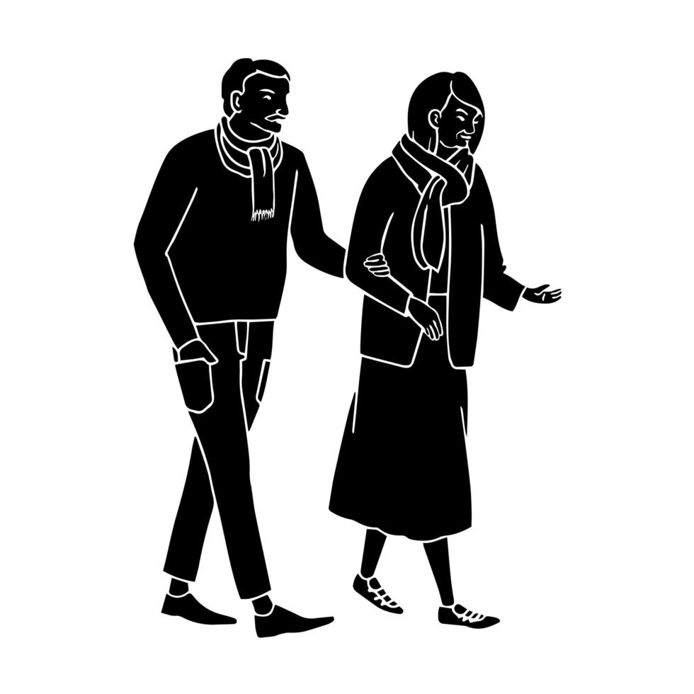 feliz pareja de personas mayores caminando y hablando vector