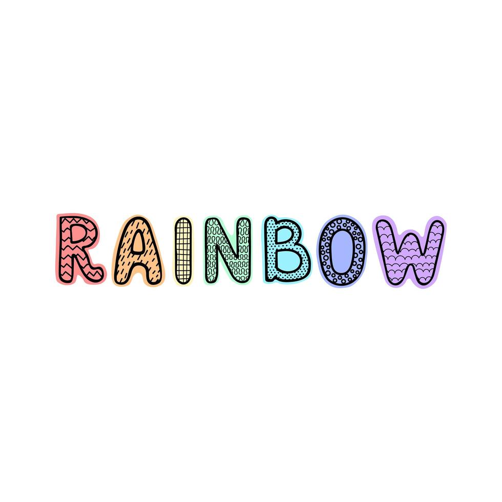 arco iris - divertido cartel de vivero dibujado a mano con letras vector