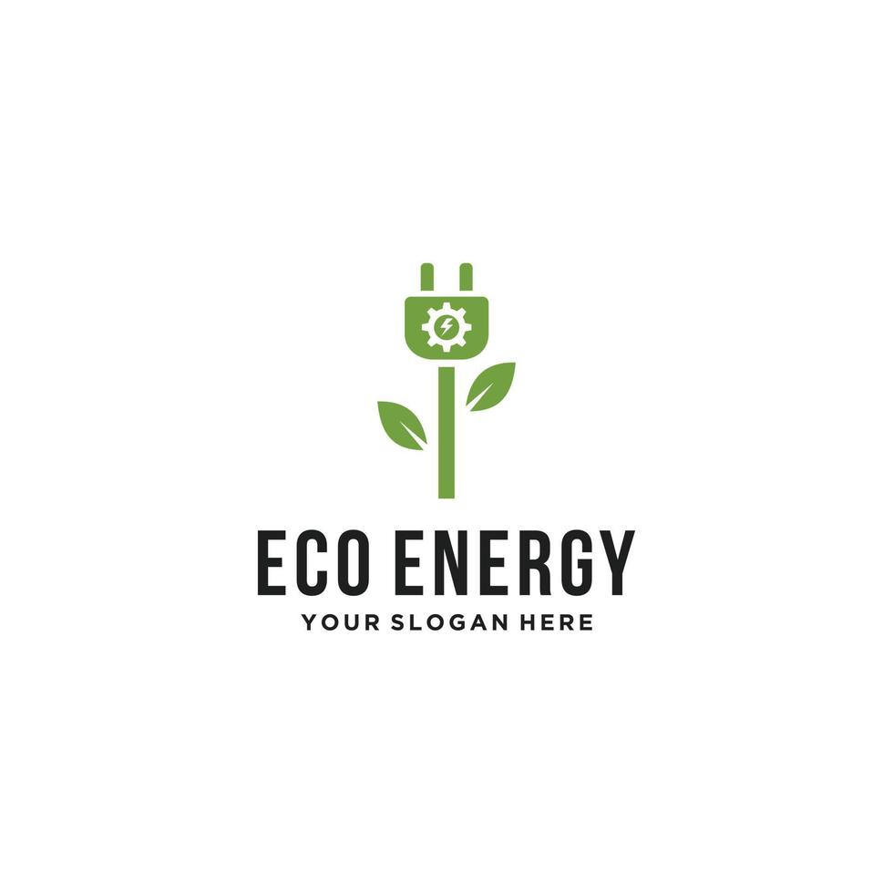 diseño de logotipo de engranaje y hoja verde de energía de energía ecológica vector