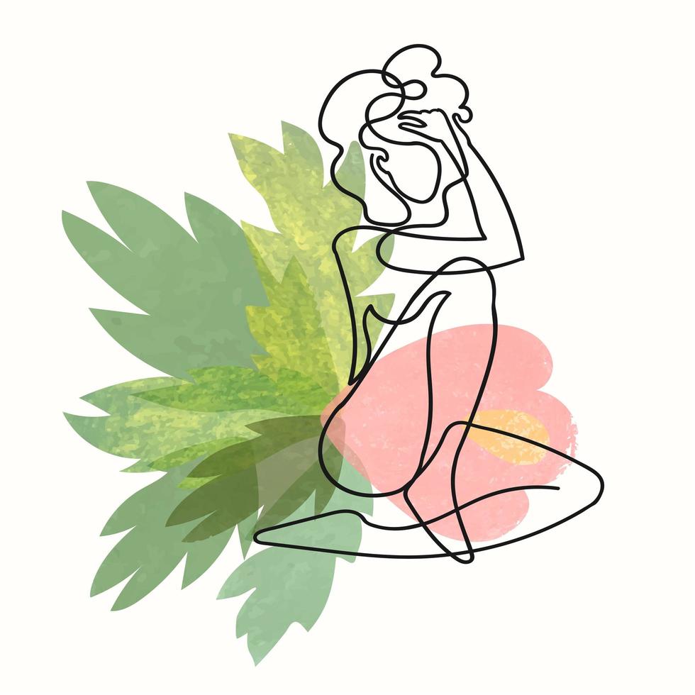 Outline illustration of woman body on floral background vector