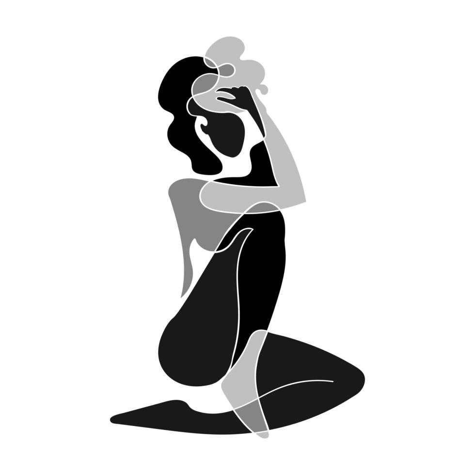 Black and white illustration of woman body nude silhouette vector