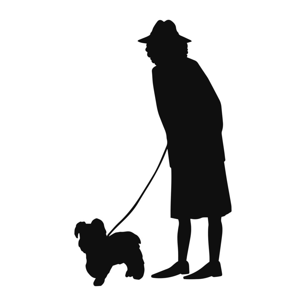 Old woman walking with dog vector