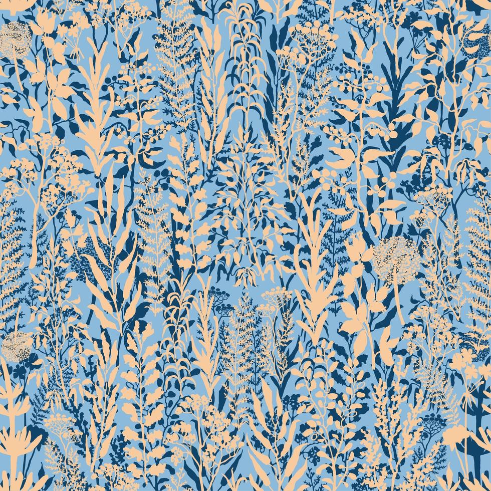 Seamless pattern with herbs, plants and flowers vector