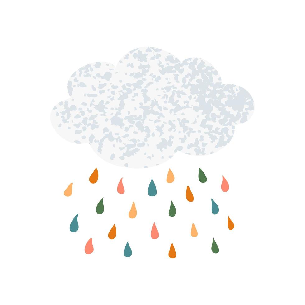 ilustración dibujada a mano de nube de lluvia en estilo escandinavo de dibujos animados vector