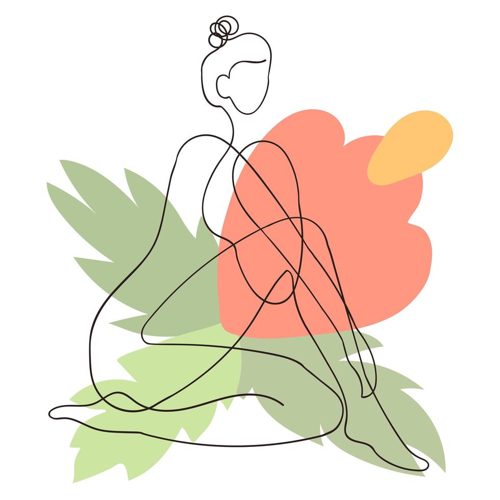 Ilustración del esquema del cuerpo de la mujer sobre fondo floral vector