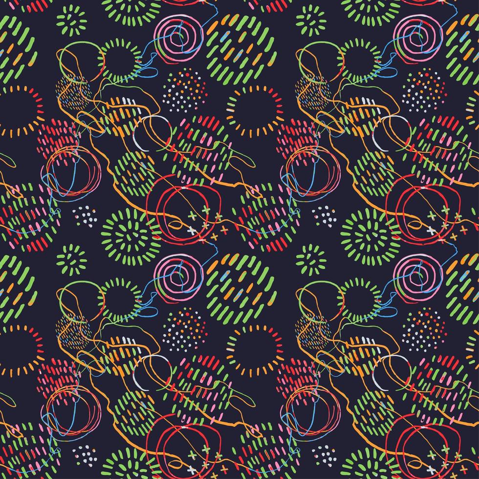 Seamless pattern with colorful hand drawn abstract round elements, doodles vector