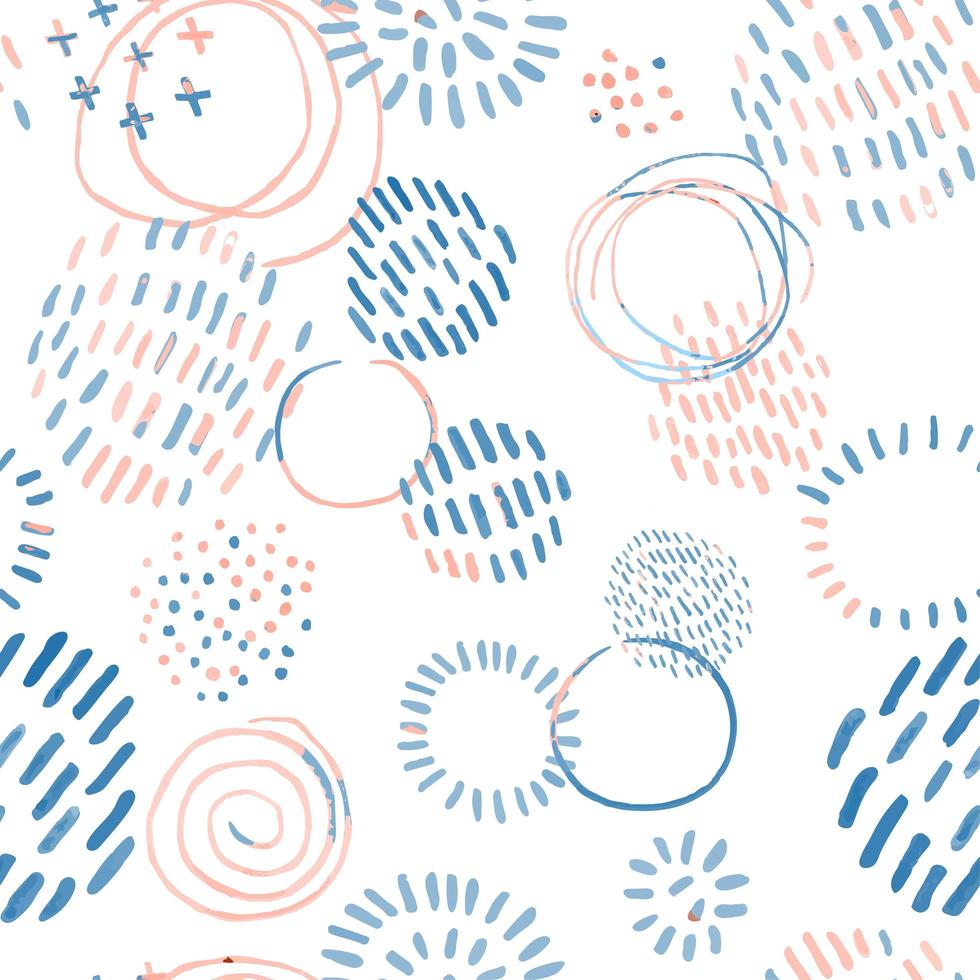 Seamless pattern with colorful hand drawn abstract round elements, doodles vector