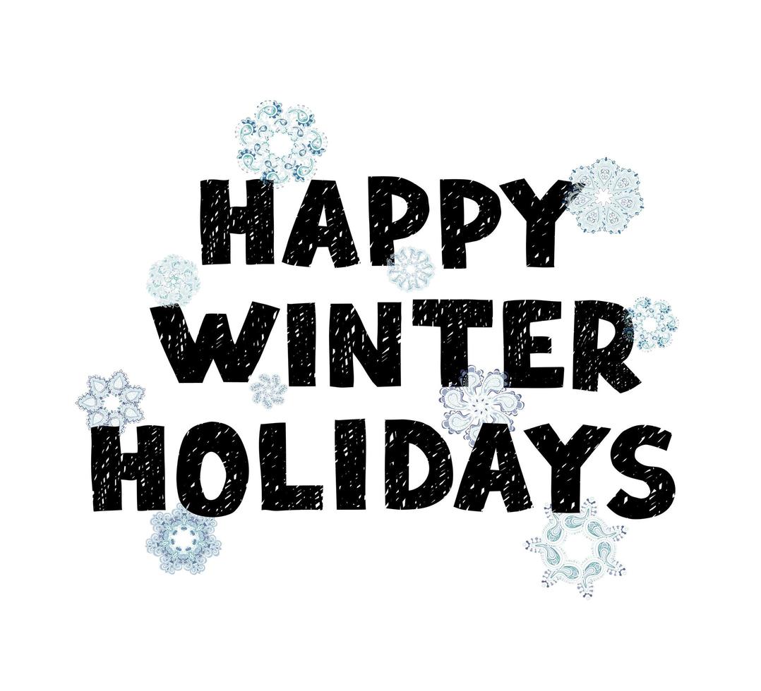 felices vacaciones de invierno - divertida tarjeta de rejilla dibujada a mano con letras vector