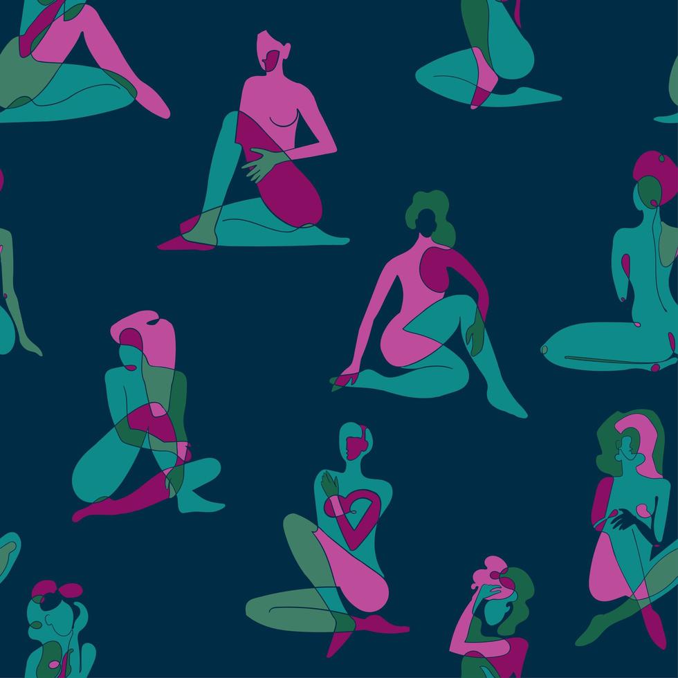 Seamless background with colorful illustration of silhouette women body vector