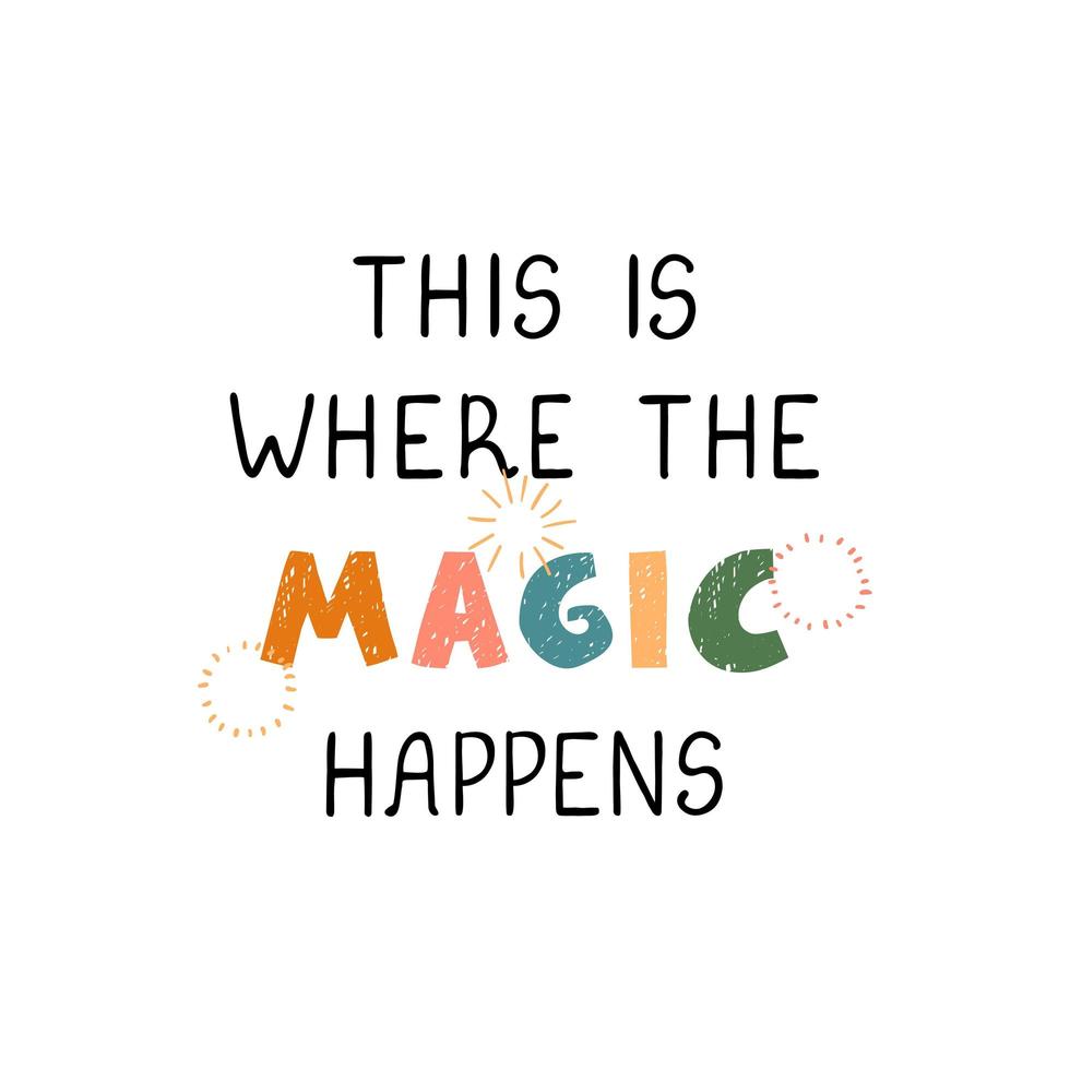 Magic - fun hand drawn nursery poster with lettering vector