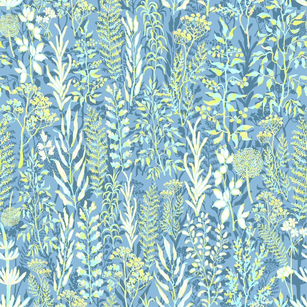 Seamless pattern with herbs, plants and flowers vector