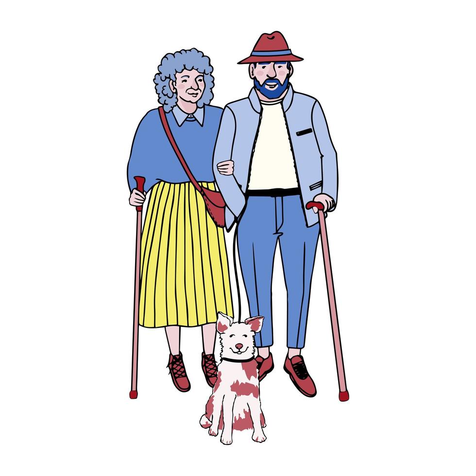 happy couple senior people walking with their vector