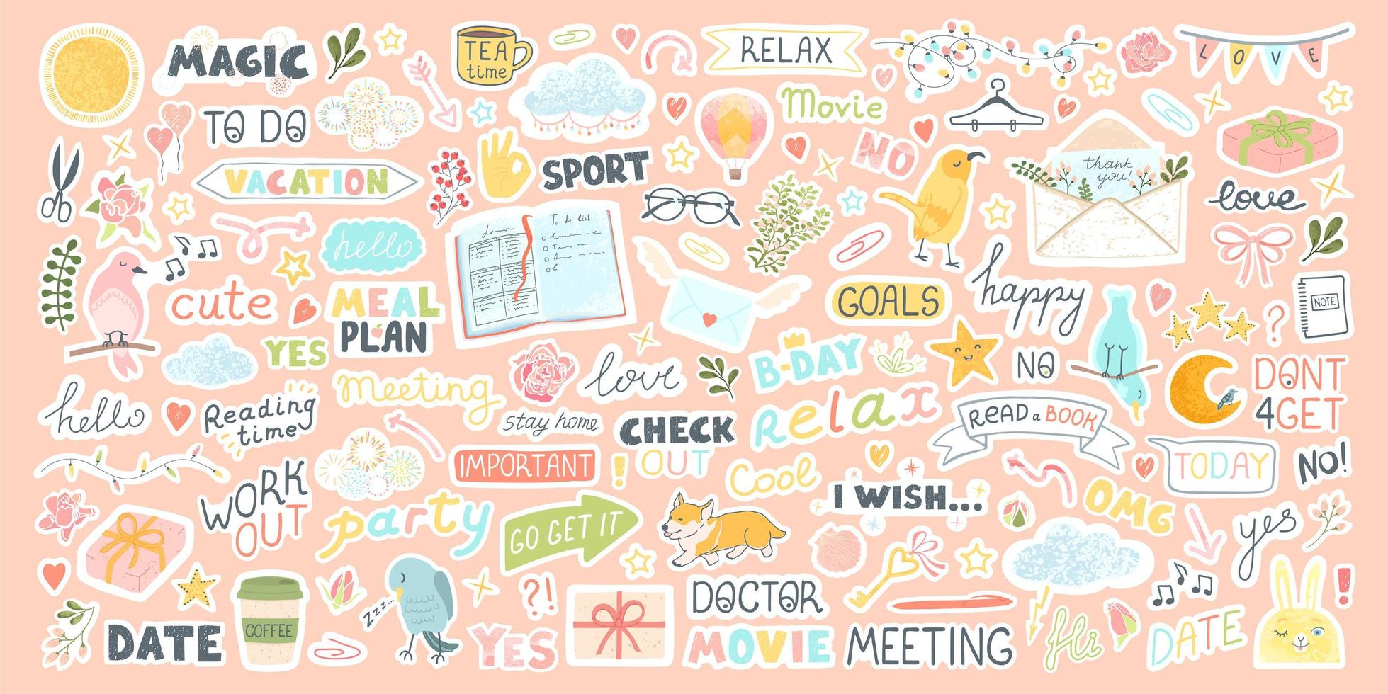 Set with cute stickers for daily planner and scheduler vector