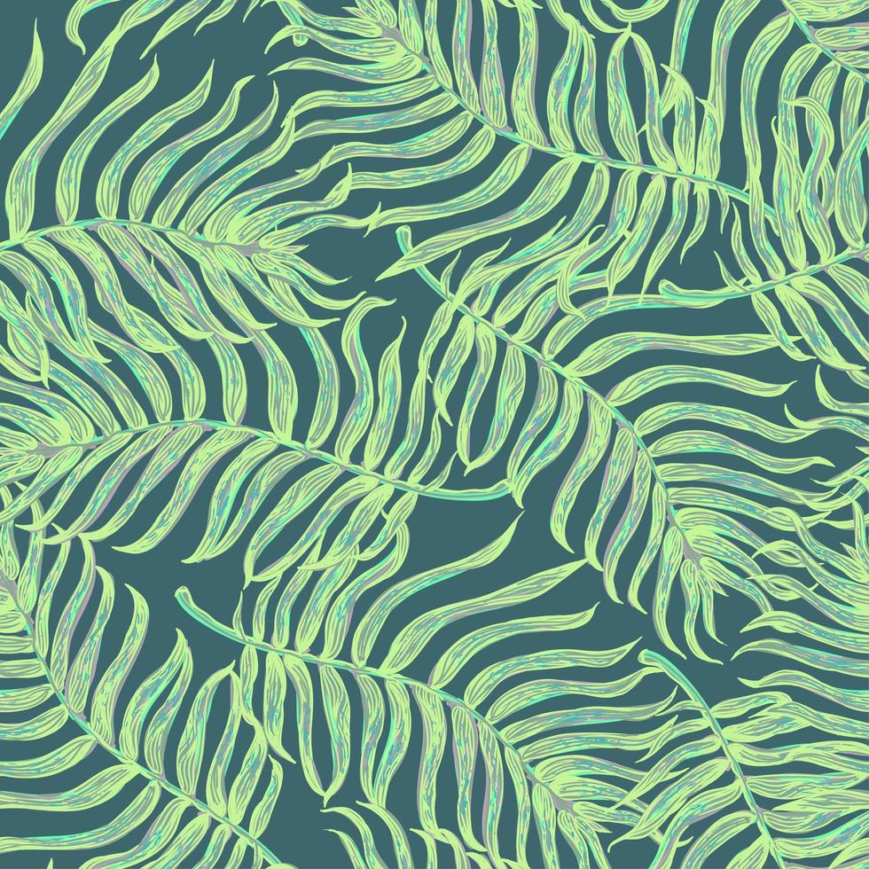Seamless background with colorful illustration of tropical palm leaves vector