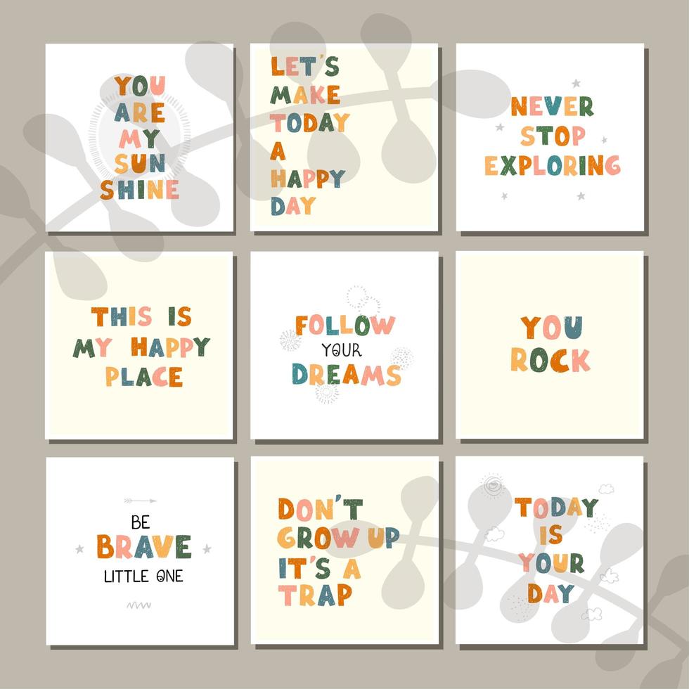 Vector set with fun hand drawn nursery posters with lettering