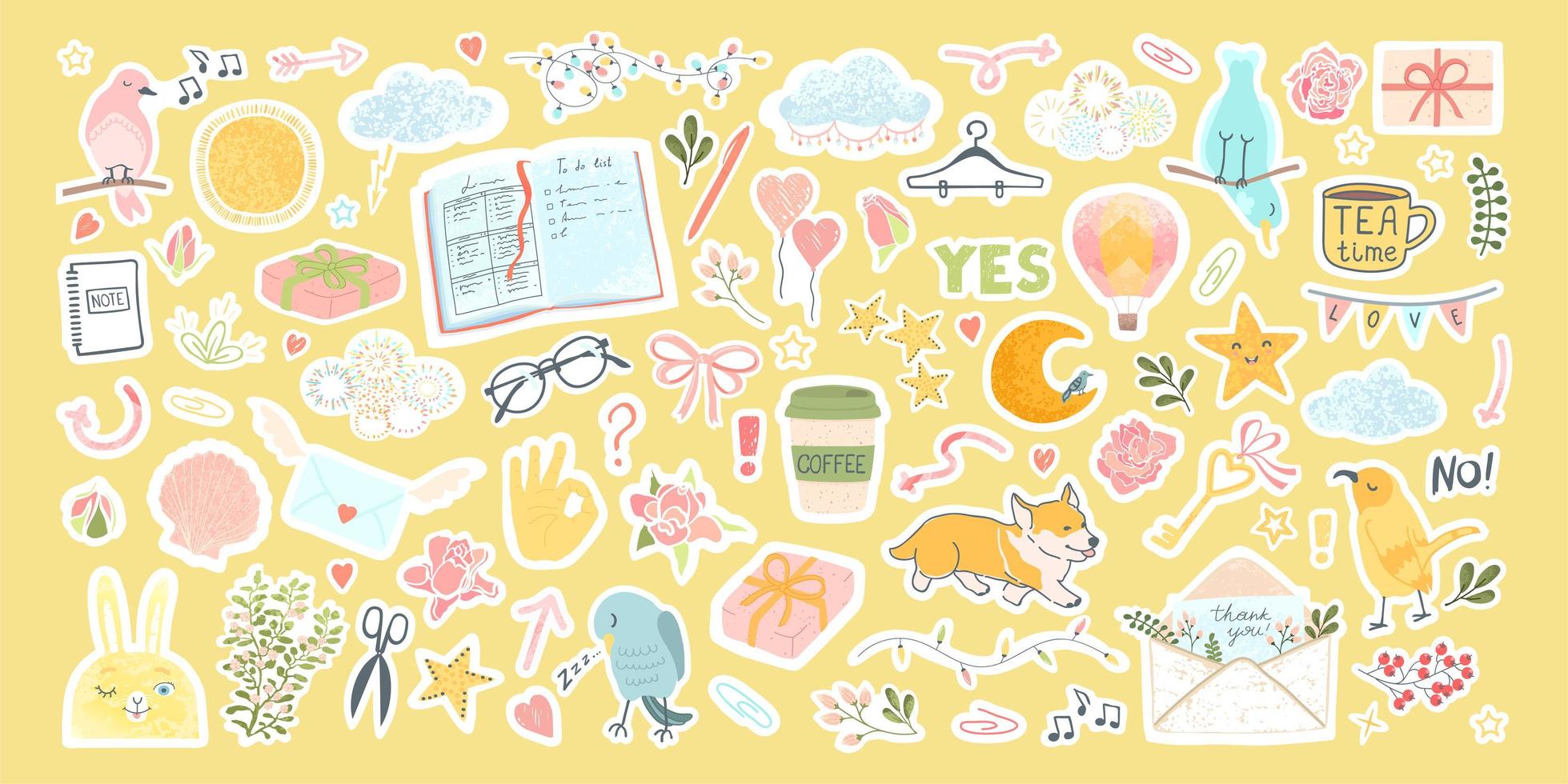 Set with cute stickers for daily planner and scheduler vector