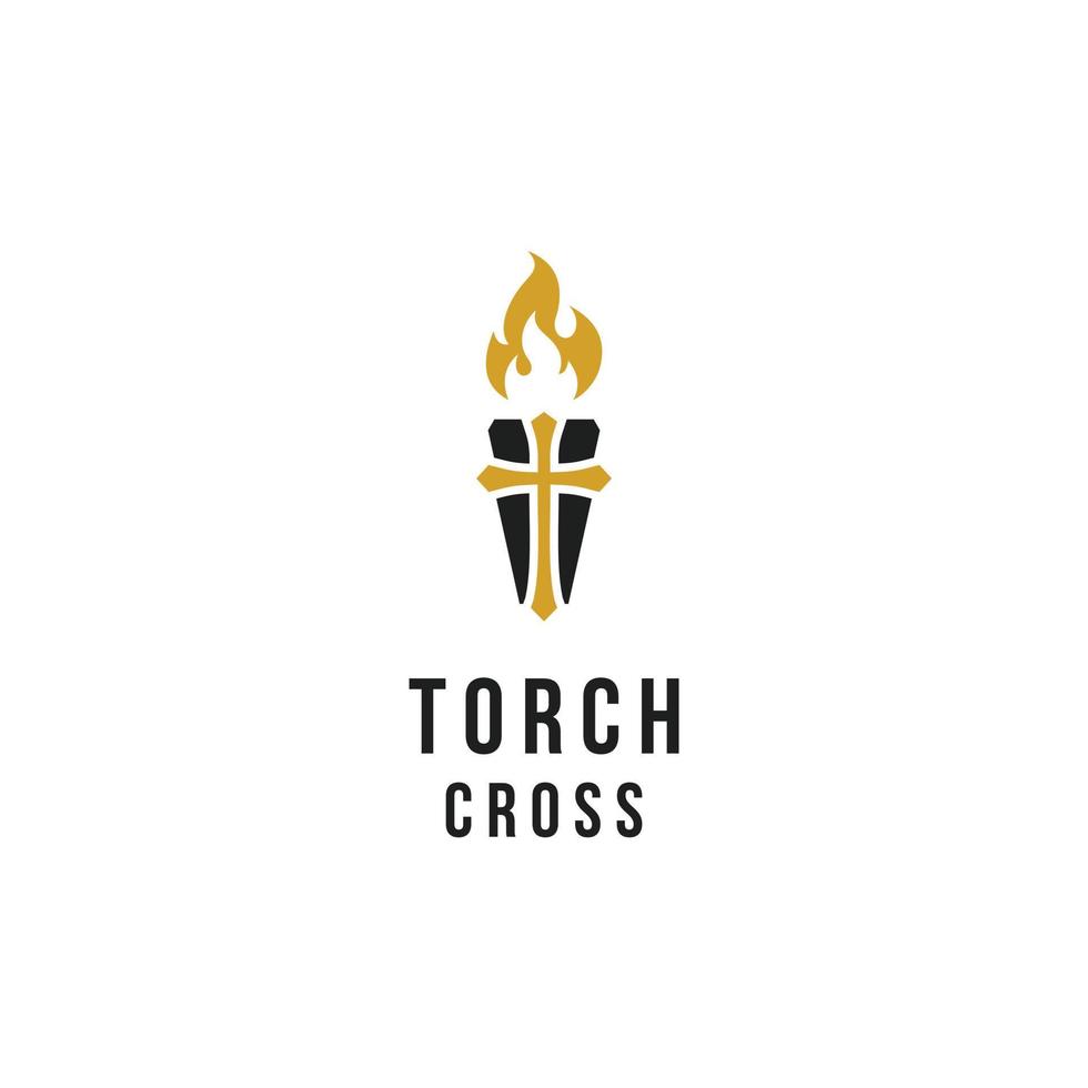 Torch cross church religion logo design inspiration vector