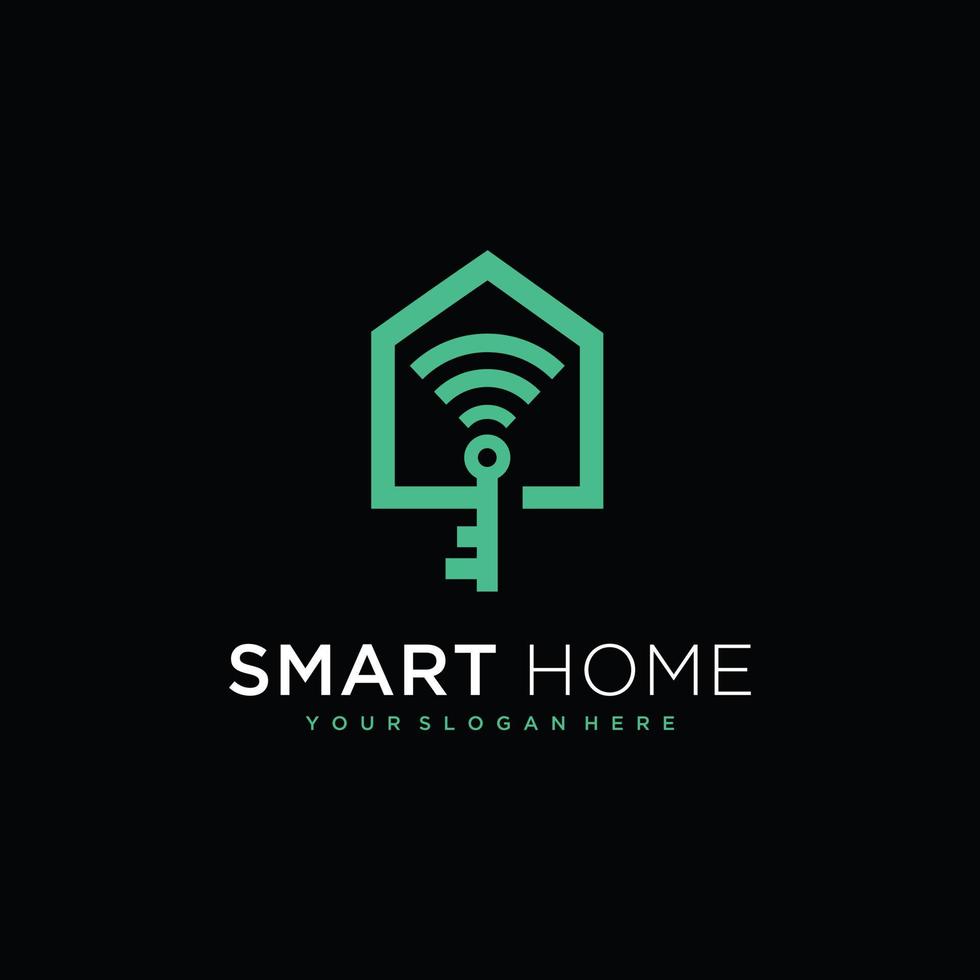 Smart home combination key and signal logo design vector icon