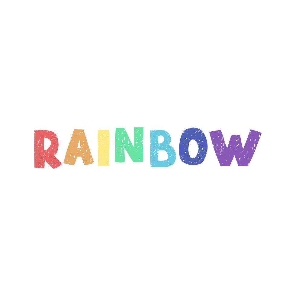 Rainbow - fun hand drawn nursery poster with lettering vector