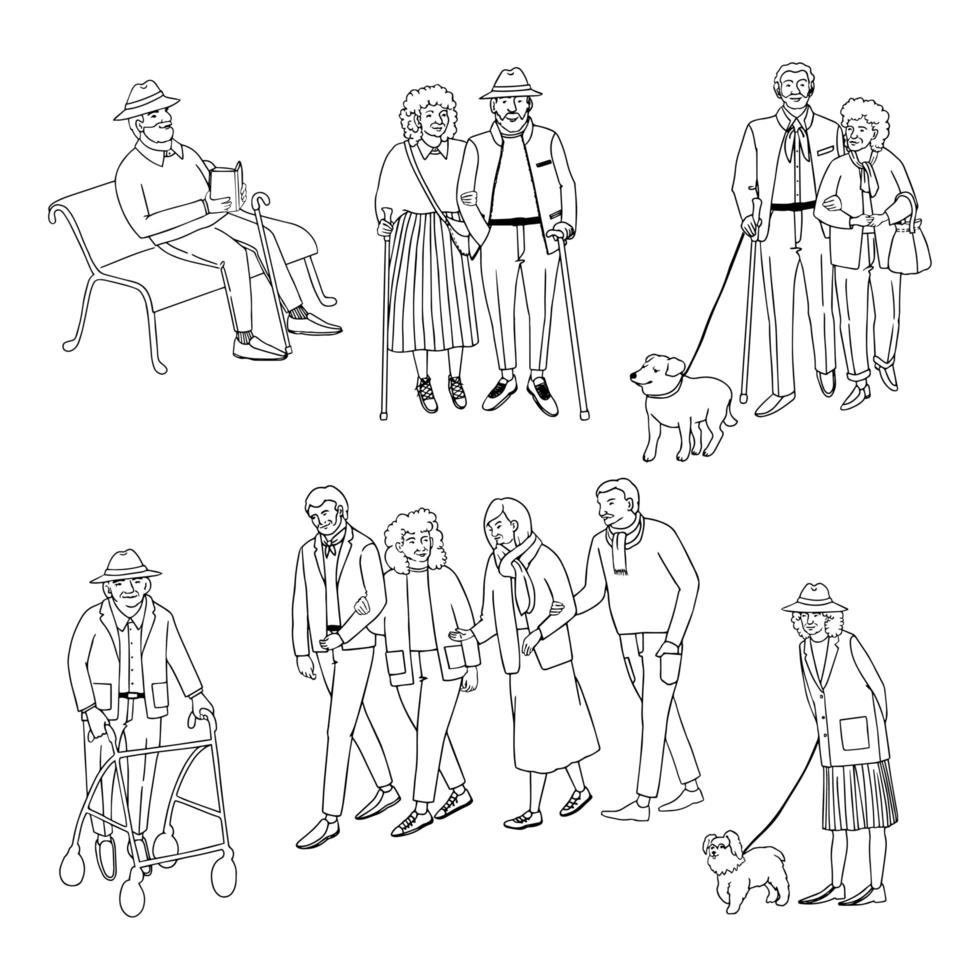 Happy senior people walking vector