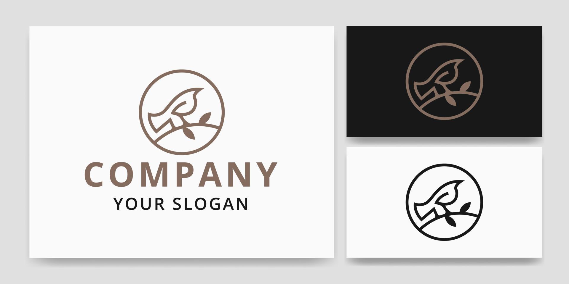 Simple Circle Line Bird Logo and Branch Logo Design vector