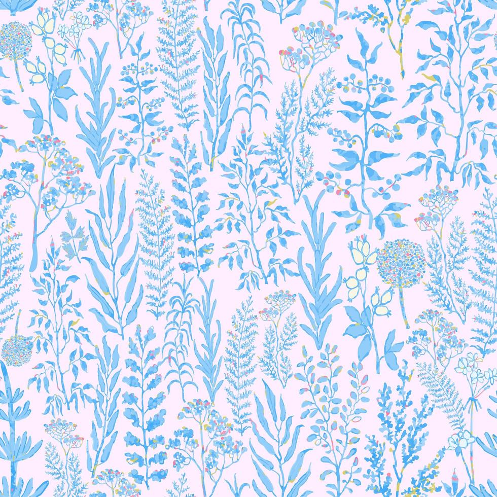 Seamless pattern with herbs, plants and flowers vector