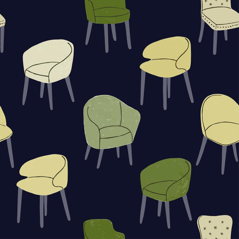 colorido patrón sin fisuras con ilustraciones de cómodos sillones modernos vector
