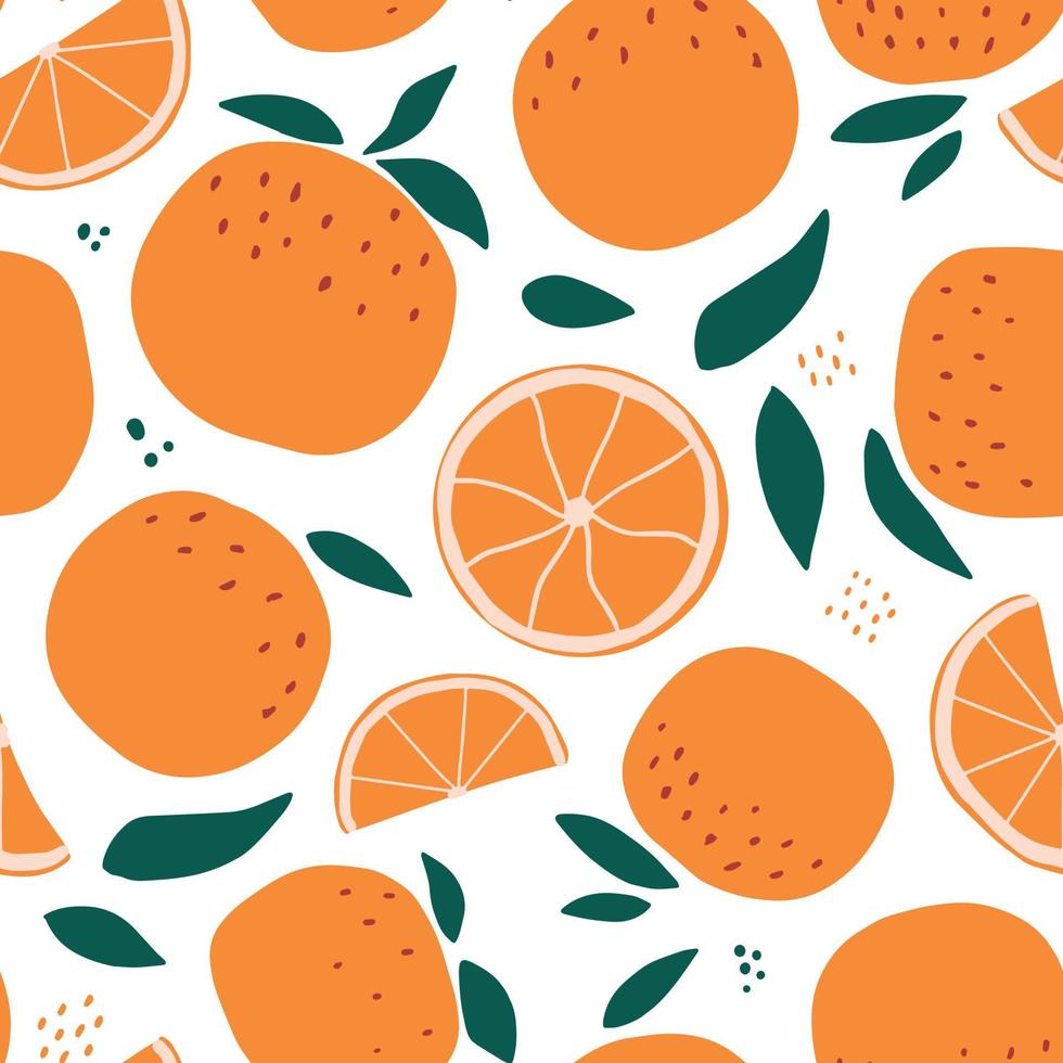 patrón sin costuras con naranjas sobre fondo blanco. bueno para envolver papel, estampados textiles, álbumes de recortes, papel tapiz, papelería, fondos, embalaje de productos, etc. eps 10 vector